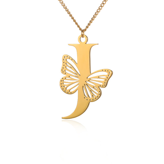 Stainless Steel A-Z Alphabet Letter Butterfly Necklace