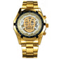 Mechanical Watch Men Skull Golden Stainless Steel Strap