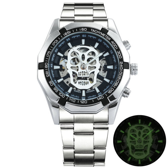 Mechanical Watch Men Skull Golden Stainless Steel Strap