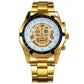 Mechanical Watch Men Skull Golden Stainless Steel Strap