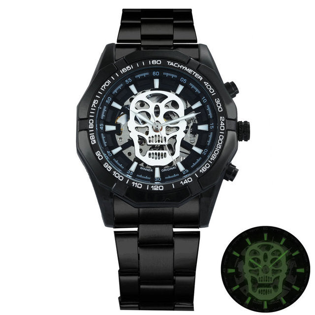 Mechanical Watch Men Skull Golden Stainless Steel Strap