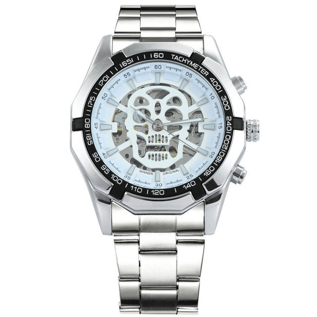 Mechanical Watch Men Skull Golden Stainless Steel Strap